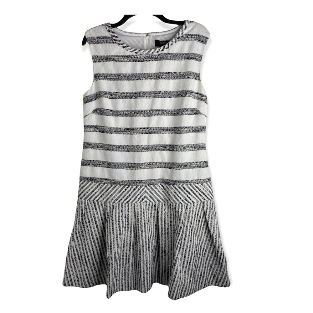 J Crew Tweed Striped Drop Waist Midi Dress